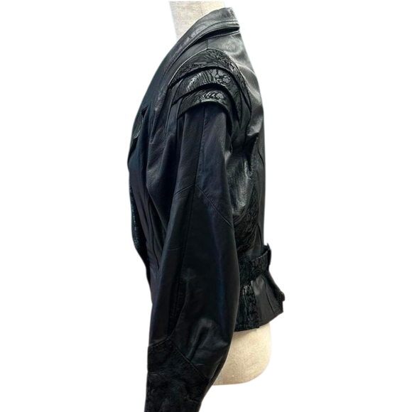 Wilsons Leather Black Floral Embossed Jacket Vintage 90's Size Large - Picture 4 of 13
